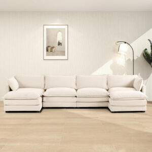 ROWHY Oversized Modular Sectional Sofa with Movable Ottoman, 112 Inch 4 Seat Modern Corduroy Sofa Set, Convertible L Shaped Couch for Living Room and Office, Beige