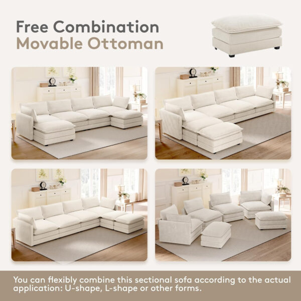 ROWHY Oversized Modular Sectional Sofa with Movable Ottoman, 112 Inch 4 Seat Modern Corduroy Sofa Set, Convertible L Shaped Couch for Living Room and Office, Beige