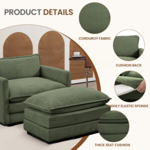 ROWHY Oversized Modular Sectional Sofa with Movable Ottoman, 112 Inch 4 Seat Modern Corduroy Sofa Set, Convertible L Shaped Couch for Living Room and Office, Beige