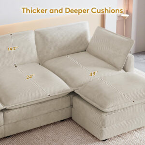 ROWHY Oversized Modular Sectional Sofa with Movable Ottoman, 112 Inch 4 Seat Modern Corduroy Sofa Set, Convertible L Shaped Couch for Living Room and Office, Beige