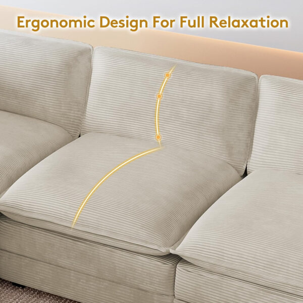 ROWHY Oversized Modular Sectional Sofa with Movable Ottoman, 112 Inch 4 Seat Modern Corduroy Sofa Set, Convertible L Shaped Couch for Living Room and Office, Beige