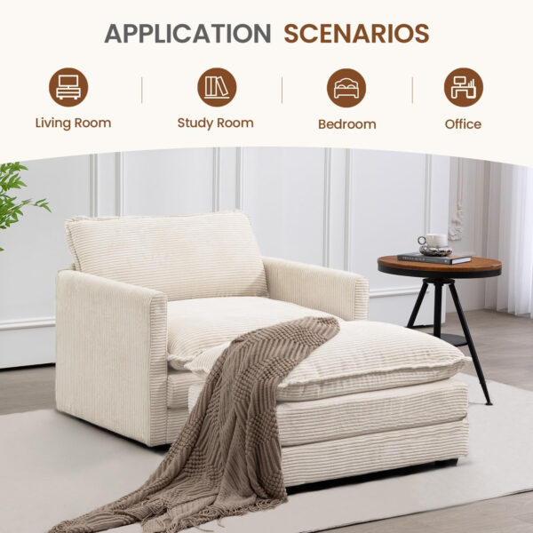 ROWHY Oversized Modular Sectional Sofa with Movable Ottoman, 112 Inch 4 Seat Modern Corduroy Sofa Set, Convertible L Shaped Couch for Living Room and Office, Beige