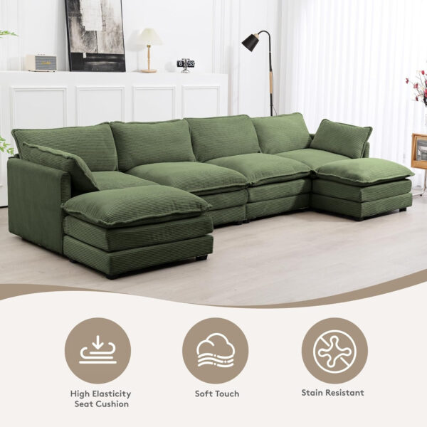 ROWHY Oversized Modular Sectional Sofa with Movable Ottoman, 112 Inch 4 Seat Modern Corduroy Sofa Set, Convertible L Shaped Couch for Living Room and Office, Beige