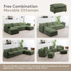 ROWHY Oversized Modular Sectional Sofa with Movable Ottoman, 112 Inch 4 Seat Modern Corduroy Sofa Set, Convertible L Shaped Couch for Living Room and Office, Beige