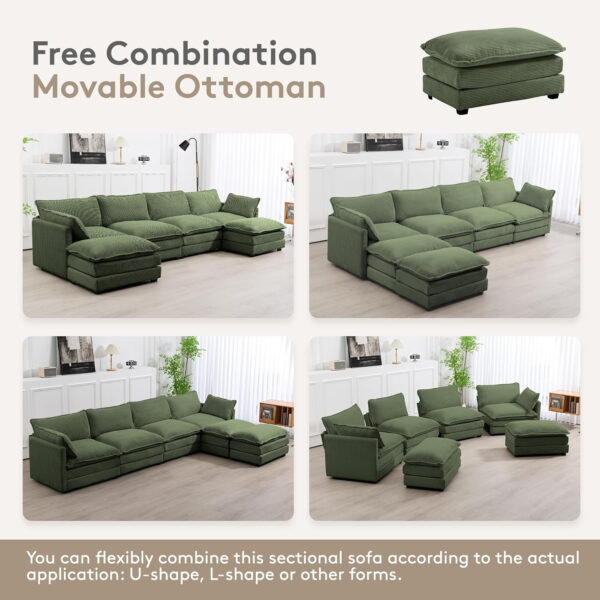 ROWHY Oversized Modular Sectional Sofa with Movable Ottoman, 112 Inch 4 Seat Modern Corduroy Sofa Set, Convertible L Shaped Couch for Living Room and Office, Beige