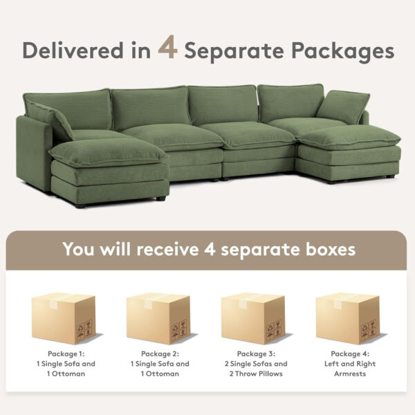 ROWHY Oversized Modular Sectional Sofa with Movable Ottoman, 112 Inch 4 Seat Modern Corduroy Sofa Set, Convertible L Shaped Couch for Living Room and Office, Beige