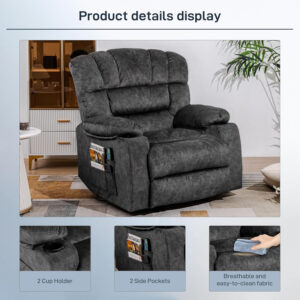 Recliner Chair Modern Ergonomic Lounge Single Sofa Seat Living Room Gravity Recliners Foam Filling 2 Cup Holders & Side Pocket