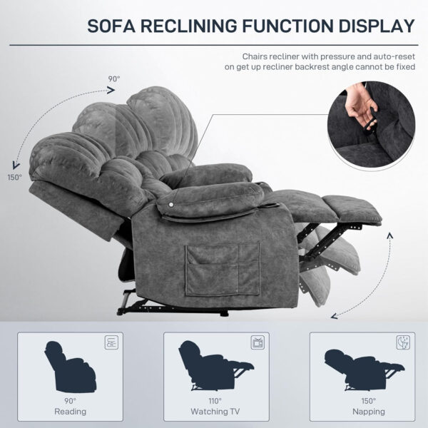 Recliner Chair Modern Ergonomic Lounge Single Sofa Seat Living Room Gravity Recliners Foam Filling 2 Cup Holders & Side Pocket