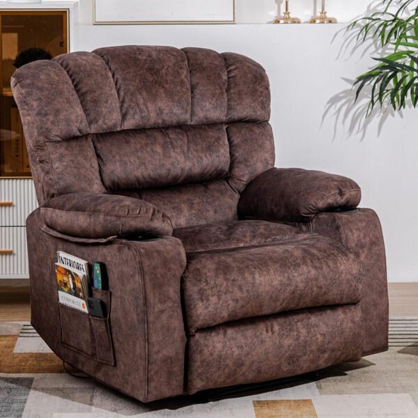 Recliner Chair Modern Ergonomic Lounge Single Sofa Seat Living Room Gravity Recliners Foam Filling 2 Cup Holders & Side Pocket