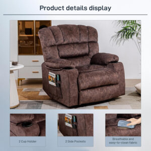 Recliner Chair Modern Ergonomic Lounge Single Sofa Seat Living Room Gravity Recliners Foam Filling 2 Cup Holders & Side Pocket