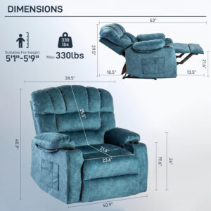 Recliner Chair Modern Ergonomic Lounge Single Sofa Seat Living Room Gravity Recliners Foam Filling 2 Cup Holders & Side Pocket