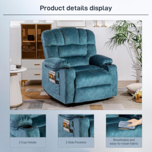 Recliner Chair Modern Ergonomic Lounge Single Sofa Seat Living Room Gravity Recliners Foam Filling 2 Cup Holders & Side Pocket
