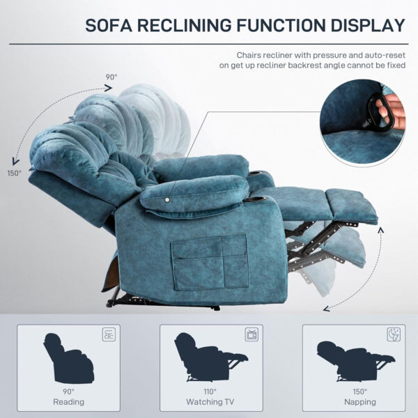 Recliner Chair Modern Ergonomic Lounge Single Sofa Seat Living Room Gravity Recliners Foam Filling 2 Cup Holders & Side Pocket