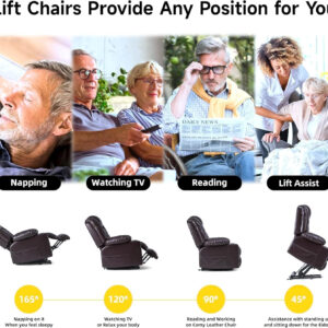 Large Power Lift Chairs Recliners for Elderly with Heated and Massage, Overstuffed Adjustable Lift Chairs, 3 Positions, Breathable Leather, USB-A and USB-C, Cup Holder, Side Pocket Dark Brown