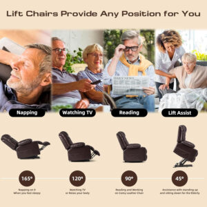 Large Power Lift Chairs Recliners for Elderly with Heated and Massage, Overstuffed Adjustable Lift Chairs, 3 Positions, Breathable Leather, USB-A and USB-C, Cup Holder, Side Pocket Dark Brown