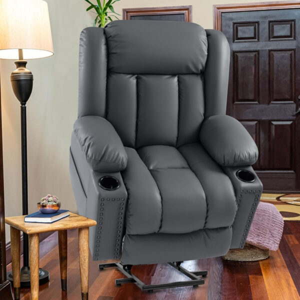 Large Power Lift Chairs Recliners for Elderly with Heated and Massage, Overstuffed Adjustable Lift Chairs, 3 Positions, Breathable Leather, USB-A and USB-C, Cup Holder, Side Pocket Dark Brown