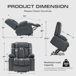 Large Power Lift Chairs Recliners for Elderly with Heated and Massage, Overstuffed Adjustable Lift Chairs, 3 Positions, Breathable Leather, USB-A and USB-C, Cup Holder, Side Pocket Dark Brown