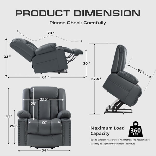 Large Power Lift Chairs Recliners for Elderly with Heated and Massage, Overstuffed Adjustable Lift Chairs, 3 Positions, Breathable Leather, USB-A and USB-C, Cup Holder, Side Pocket Dark Brown