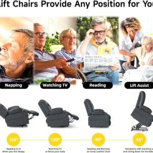 Large Power Lift Chairs Recliners for Elderly with Heated and Massage, Overstuffed Adjustable Lift Chairs, 3 Positions, Breathable Leather, USB-A and USB-C, Cup Holder, Side Pocket Dark Brown
