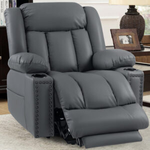 Large Power Lift Chairs Recliners for Elderly with Heated and Massage, Overstuffed Adjustable Lift Chairs, 3 Positions, Breathable Leather, USB-A and USB-C, Cup Holder, Side Pocket Dark Brown
