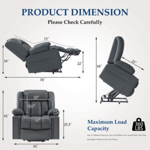 Large Power Lift Chairs Recliners for Elderly with Heated and Massage, Overstuffed Adjustable Lift Chairs, 3 Positions, Breathable Leather, USB-A and USB-C, Cup Holder, Side Pocket Dark Brown