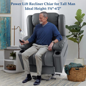 Large Power Lift Chairs Recliners for Elderly with Heated and Massage, Overstuffed Adjustable Lift Chairs, 3 Positions, Breathable Leather, USB-A and USB-C, Cup Holder, Side Pocket Dark Brown