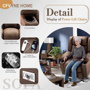Large Power Lift Chairs Recliners for Elderly with Heated and Massage, Overstuffed Adjustable Lift Chairs, 3 Positions, Breathable Leather, USB-A and USB-C, Cup Holder, Side Pocket Dark Brown