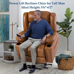 Large Power Lift Chairs Recliners for Elderly with Heated and Massage, Overstuffed Adjustable Lift Chairs, 3 Positions, Breathable Leather, USB-A and USB-C, Cup Holder, Side Pocket Dark Brown