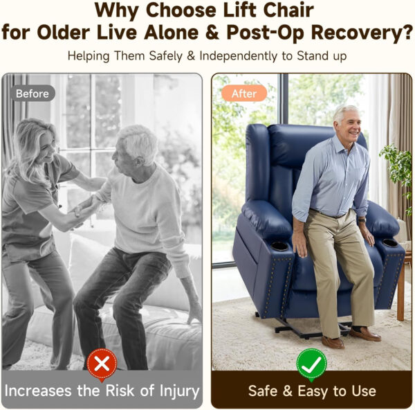 Large Power Lift Chairs Recliners for Elderly with Heated and Massage, Overstuffed Adjustable Lift Chairs, 3 Positions, Breathable Leather, USB-A and USB-C, Cup Holder, Side Pocket Dark Brown