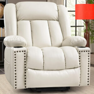 Large Power Lift Chairs Recliners for Elderly with Heated and Massage, Overstuffed Adjustable Lift Chairs, 3 Positions, Breathable Leather, USB-A and USB-C, Cup Holder, Side Pocket Dark Brown