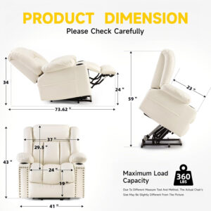 Large Power Lift Chairs Recliners for Elderly with Heated and Massage, Overstuffed Adjustable Lift Chairs, 3 Positions, Breathable Leather, USB-A and USB-C, Cup Holder, Side Pocket Dark Brown