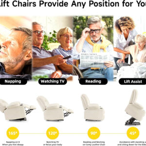 Large Power Lift Chairs Recliners for Elderly with Heated and Massage, Overstuffed Adjustable Lift Chairs, 3 Positions, Breathable Leather, USB-A and USB-C, Cup Holder, Side Pocket Dark Brown