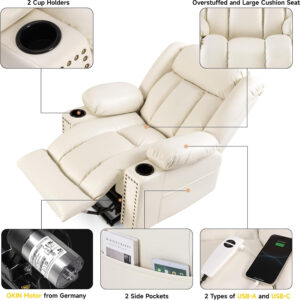 Large Power Lift Chairs Recliners for Elderly with Heated and Massage, Overstuffed Adjustable Lift Chairs, 3 Positions, Breathable Leather, USB-A and USB-C, Cup Holder, Side Pocket Dark Brown