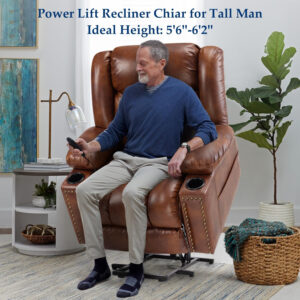 Large Power Lift Chairs Recliners for Elderly with Heated and Massage, Overstuffed Adjustable Lift Chairs, 3 Positions, Breathable Leather, USB-A and USB-C, Cup Holder, Side Pocket Dark Brown