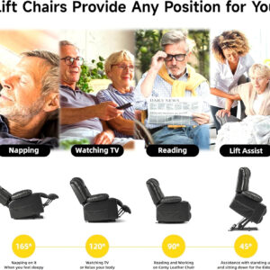 Large Power Lift Chairs Recliners for Elderly with Heated and Massage, Overstuffed Adjustable Lift Chairs, 3 Positions, Breathable Leather, USB-A and USB-C, Cup Holder, Side Pocket Dark Brown