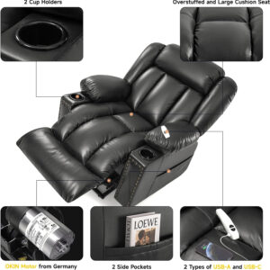 Large Power Lift Chairs Recliners for Elderly with Heated and Massage, Overstuffed Adjustable Lift Chairs, 3 Positions, Breathable Leather, USB-A and USB-C, Cup Holder, Side Pocket Dark Brown