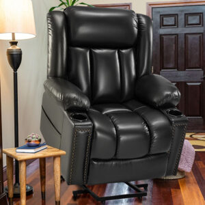 Large Power Lift Chairs Recliners for Elderly with Heated and Massage, Overstuffed Adjustable Lift Chairs, 3 Positions, Breathable Leather, USB-A and USB-C, Cup Holder, Side Pocket Dark Brown