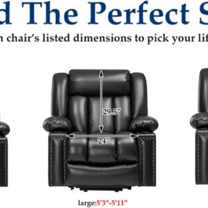 Large Power Lift Chairs Recliners for Elderly with Heated and Massage, Overstuffed Adjustable Lift Chairs, 3 Positions, Breathable Leather, USB-A and USB-C, Cup Holder, Side Pocket Dark Brown