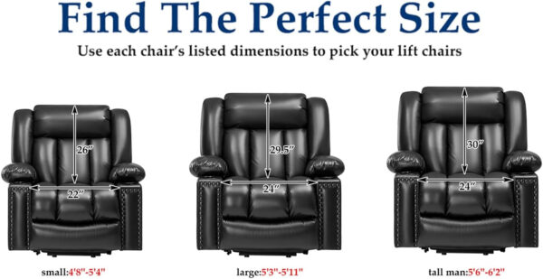 Large Power Lift Chairs Recliners for Elderly with Heated and Massage, Overstuffed Adjustable Lift Chairs, 3 Positions, Breathable Leather, USB-A and USB-C, Cup Holder, Side Pocket Dark Brown