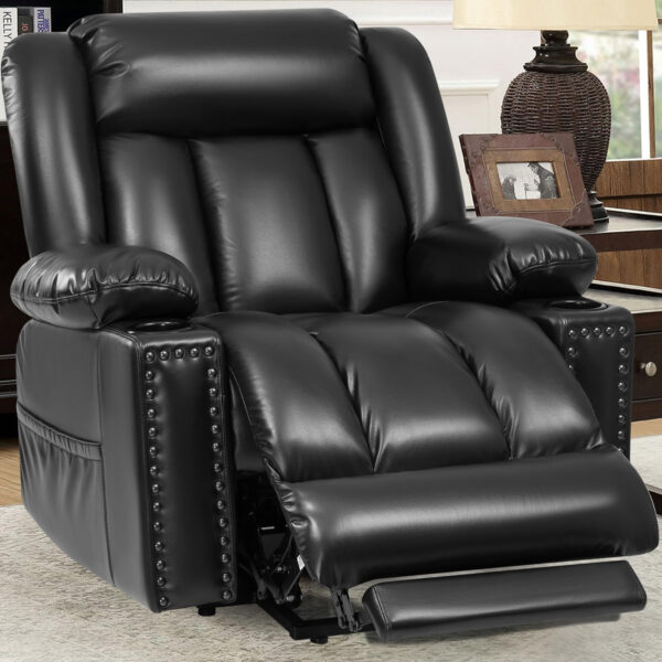 Large Power Lift Chairs Recliners for Elderly with Heated and Massage, Overstuffed Adjustable Lift Chairs, 3 Positions, Breathable Leather, USB-A and USB-C, Cup Holder, Side Pocket Dark Brown