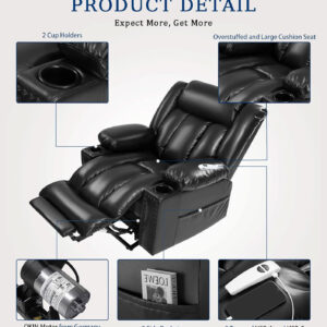 Large Power Lift Chairs Recliners for Elderly with Heated and Massage, Overstuffed Adjustable Lift Chairs, 3 Positions, Breathable Leather, USB-A and USB-C, Cup Holder, Side Pocket Dark Brown