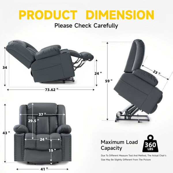 Large Power Lift Chairs Recliners for Elderly with Heated and Massage, Overstuffed Adjustable Lift Chairs, 3 Positions, Breathable Leather, USB-A and USB-C, Cup Holder, Side Pocket Dark Brown