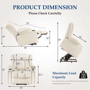 Large Power Lift Chairs Recliners for Elderly with Heated and Massage, Overstuffed Adjustable Lift Chairs, 3 Positions, Breathable Leather, USB-A and USB-C, Cup Holder, Side Pocket Dark Brown