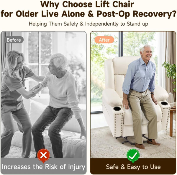 Large Power Lift Chairs Recliners for Elderly with Heated and Massage, Overstuffed Adjustable Lift Chairs, 3 Positions, Breathable Leather, USB-A and USB-C, Cup Holder, Side Pocket Dark Brown