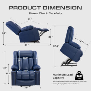 Large Power Lift Chairs Recliners for Elderly with Heated and Massage, Overstuffed Adjustable Lift Chairs, 3 Positions, Breathable Leather, USB-A and USB-C, Cup Holder, Side Pocket Dark Brown