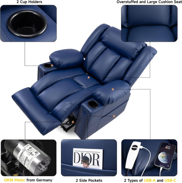 Large Power Lift Chairs Recliners for Elderly with Heated and Massage, Overstuffed Adjustable Lift Chairs, 3 Positions, Breathable Leather, USB-A and USB-C, Cup Holder, Side Pocket Dark Brown