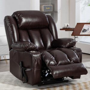 Lay Flat Lift Recliner Chair with Massage & Heat for Elderly People, Electric Power Lift Chair w/Dual Motor, 2 Stainless Steel Cup Holders and 2 Remote Controls, Breathable Leather Grey