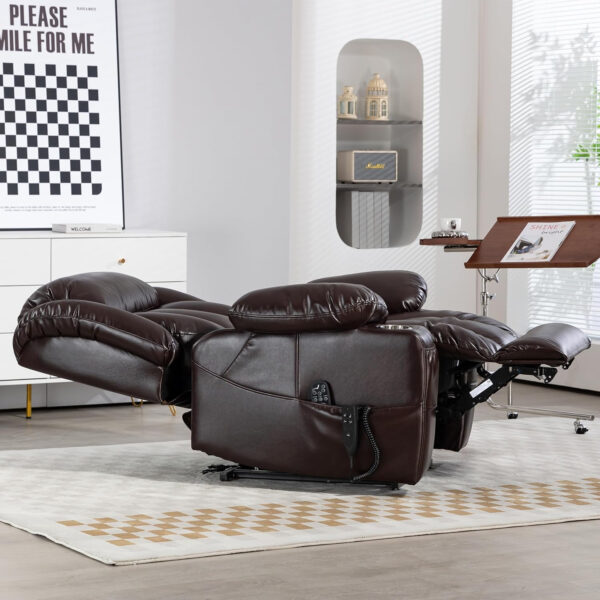 Lay Flat Lift Recliner Chair with Massage & Heat for Elderly People, Electric Power Lift Chair w/Dual Motor, 2 Stainless Steel Cup Holders and 2 Remote Controls, Breathable Leather Grey