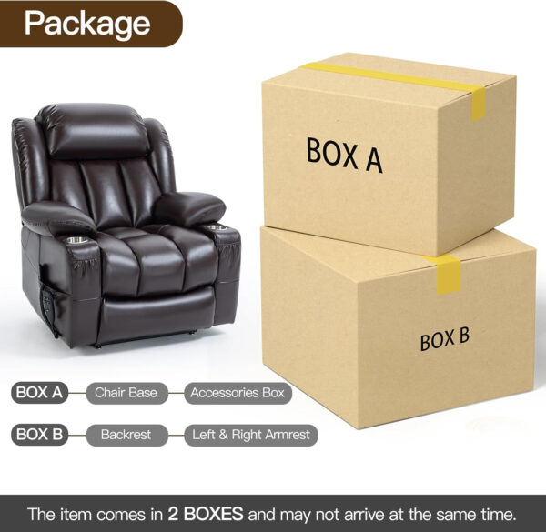 Lay Flat Lift Recliner Chair with Massage & Heat for Elderly People, Electric Power Lift Chair w/Dual Motor, 2 Stainless Steel Cup Holders and 2 Remote Controls, Breathable Leather Grey