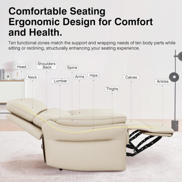 Genuine Leather Recliner Chair, Top Grain Leather, Italian Water-Washing Process, Recliner Chairs for Adults, for Living Room, Theater Seating, Bedroom. R1, Beige